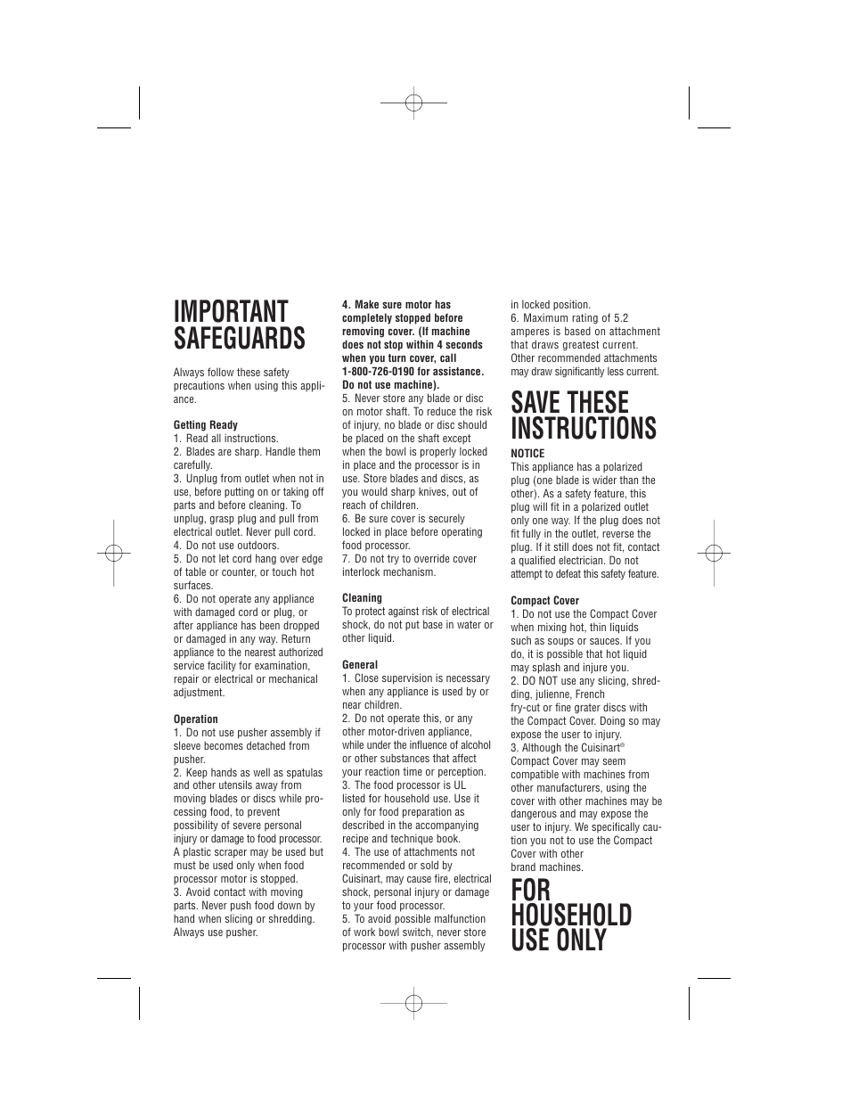 Important safeguards, Save these instructions, For household use only | Cuisinart PRO CUSTOM 11 DLC-8S User Manual | Page 2 / 49