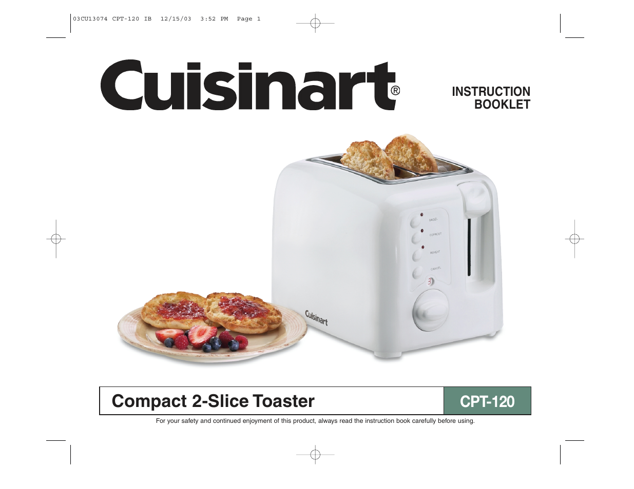 Cuisinart CPT-120 User Manual | 8 pages