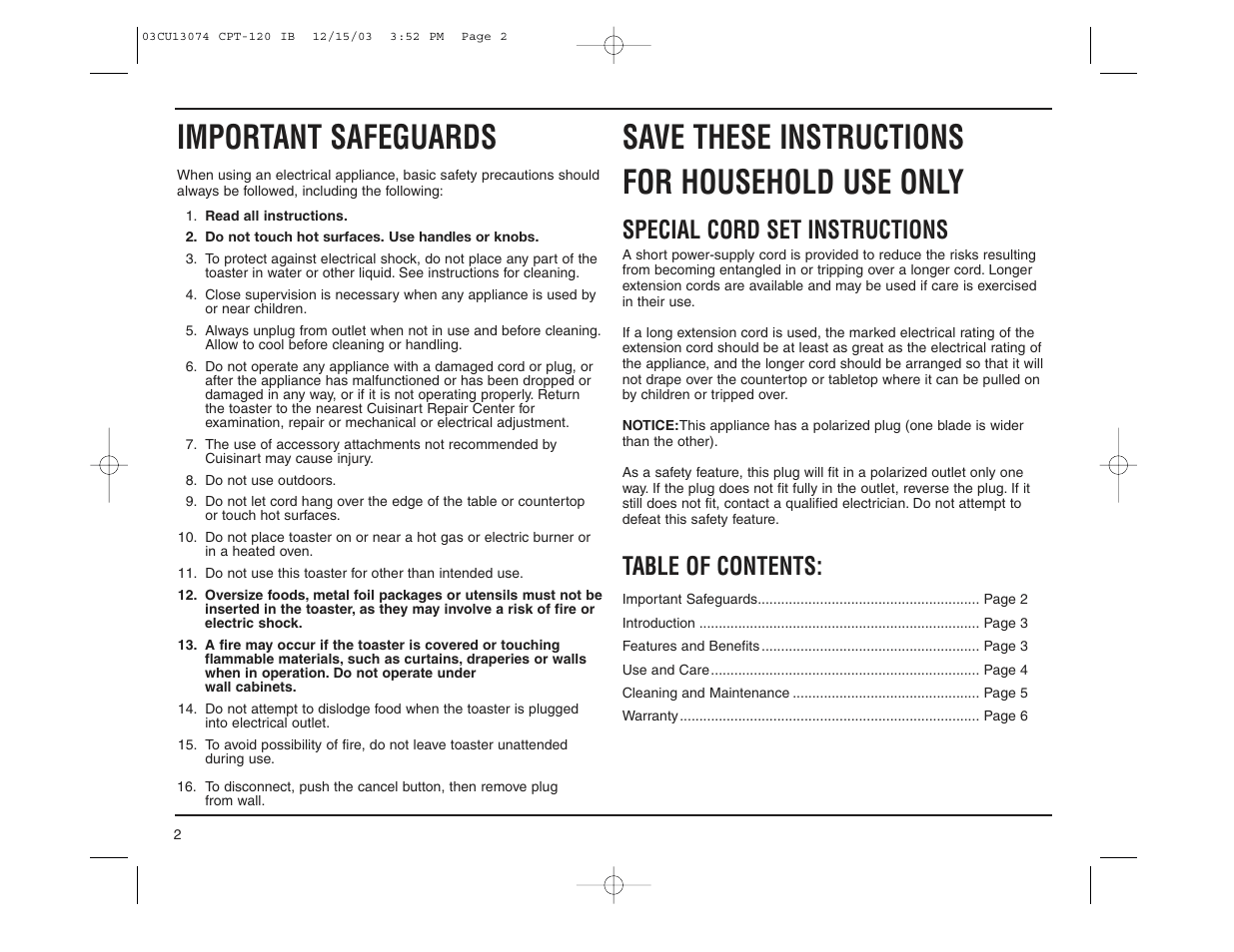 Cuisinart CPT-120 User Manual | Page 2 / 8