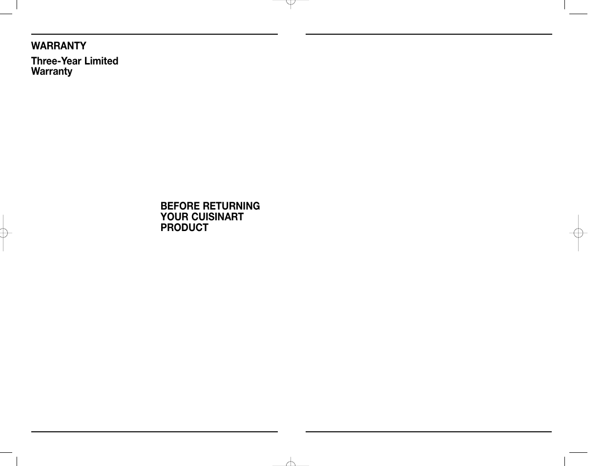 Warranty three-year limited warranty, Before returning your cuisinart product | Cuisinart CCJ-100C User Manual | Page 6 / 6