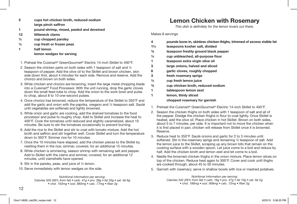 Lemon chicken with rosemary | Cuisinart GreenGourmet 10ce114829 User Manual | Page 12 / 19