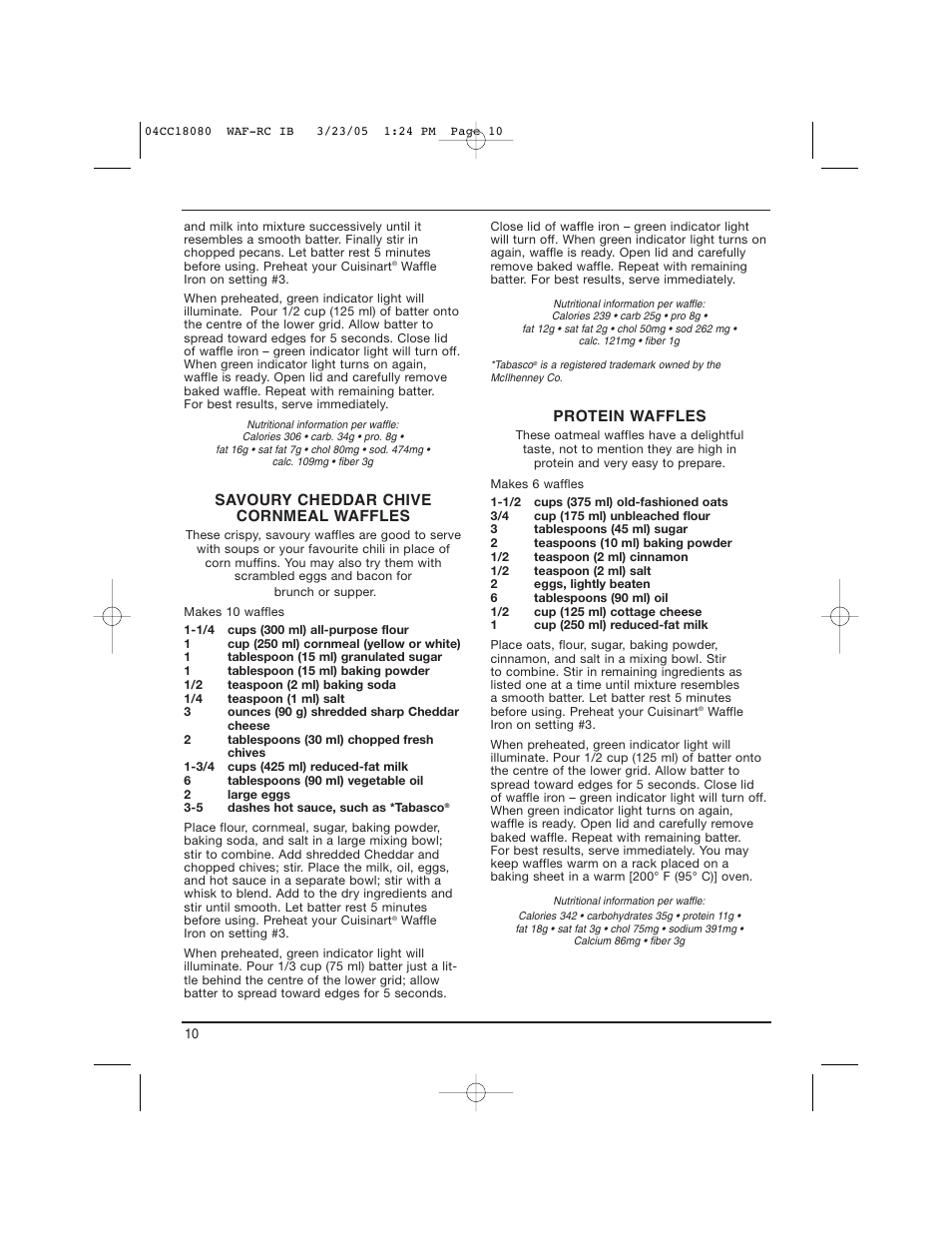 Cuisinart WAF-RC User Manual | Page 10 / 12