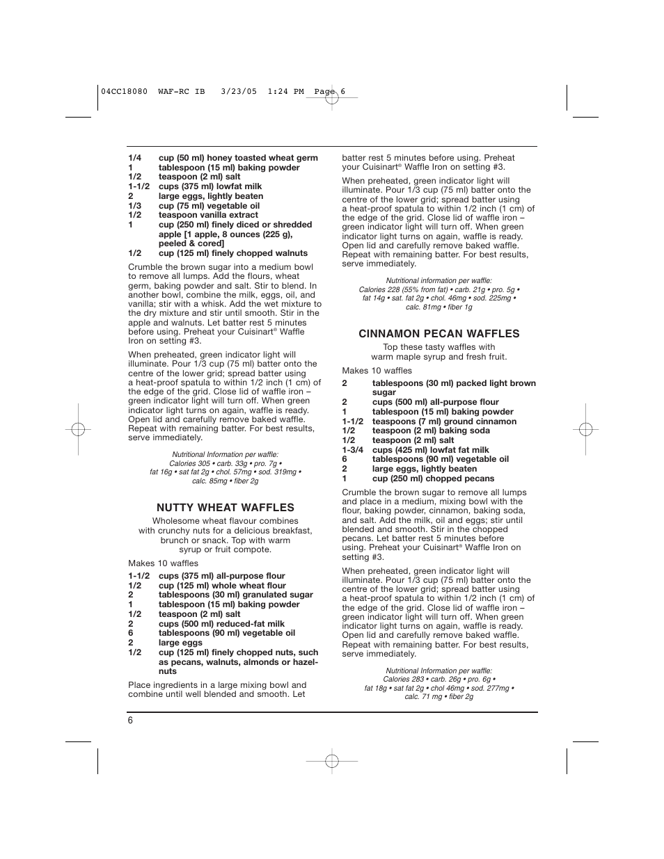 Cuisinart WAF-RC User Manual | Page 6 / 12