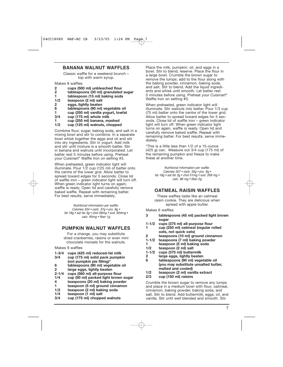 Cuisinart WAF-RC User Manual | Page 7 / 12