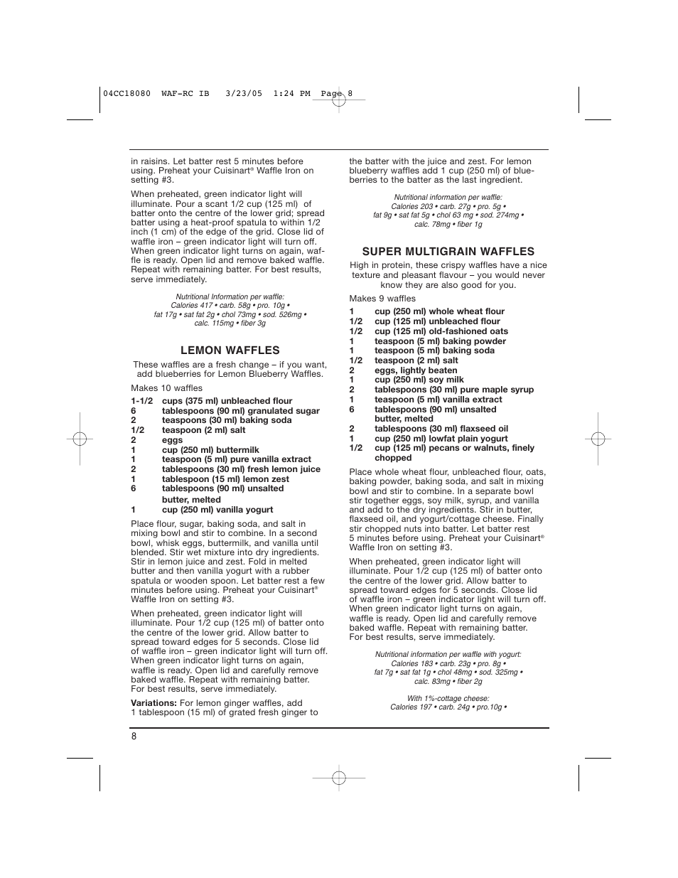 Cuisinart WAF-RC User Manual | Page 8 / 12