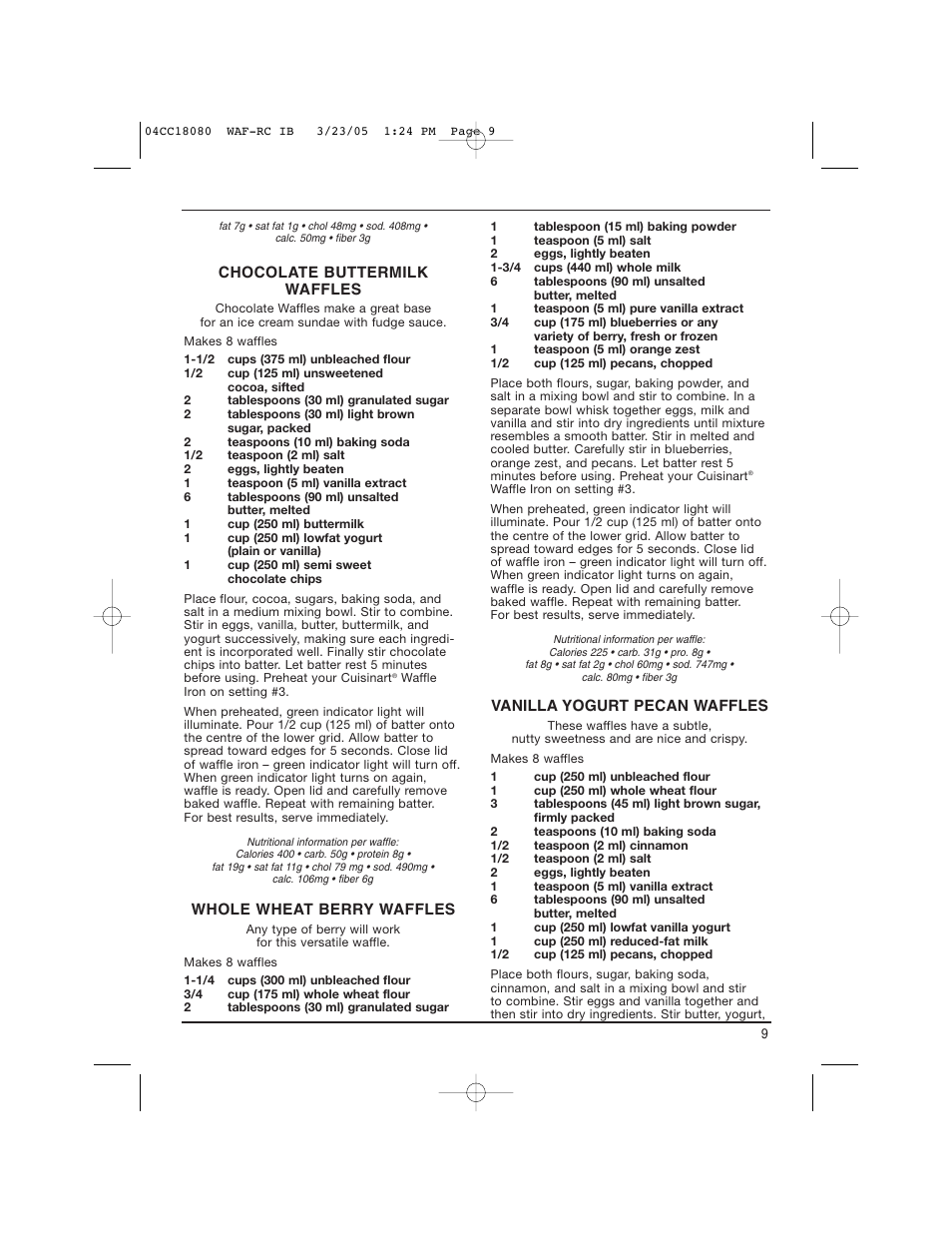 Cuisinart WAF-RC User Manual | Page 9 / 12