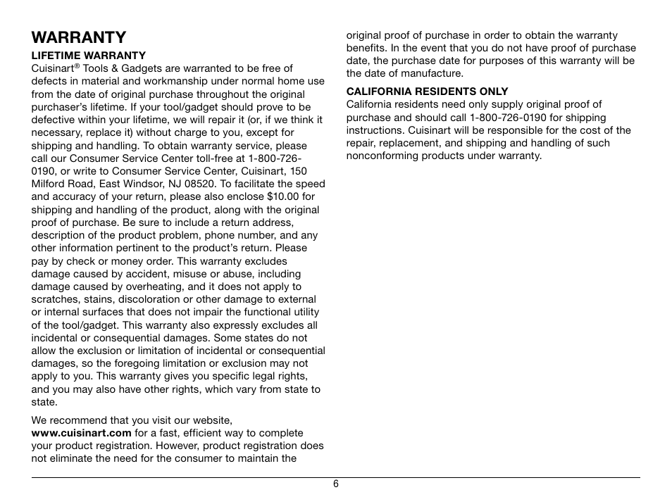 Warranty | Cuisinart Mandoline CTG-00-MAN User Manual | Page 7 / 12