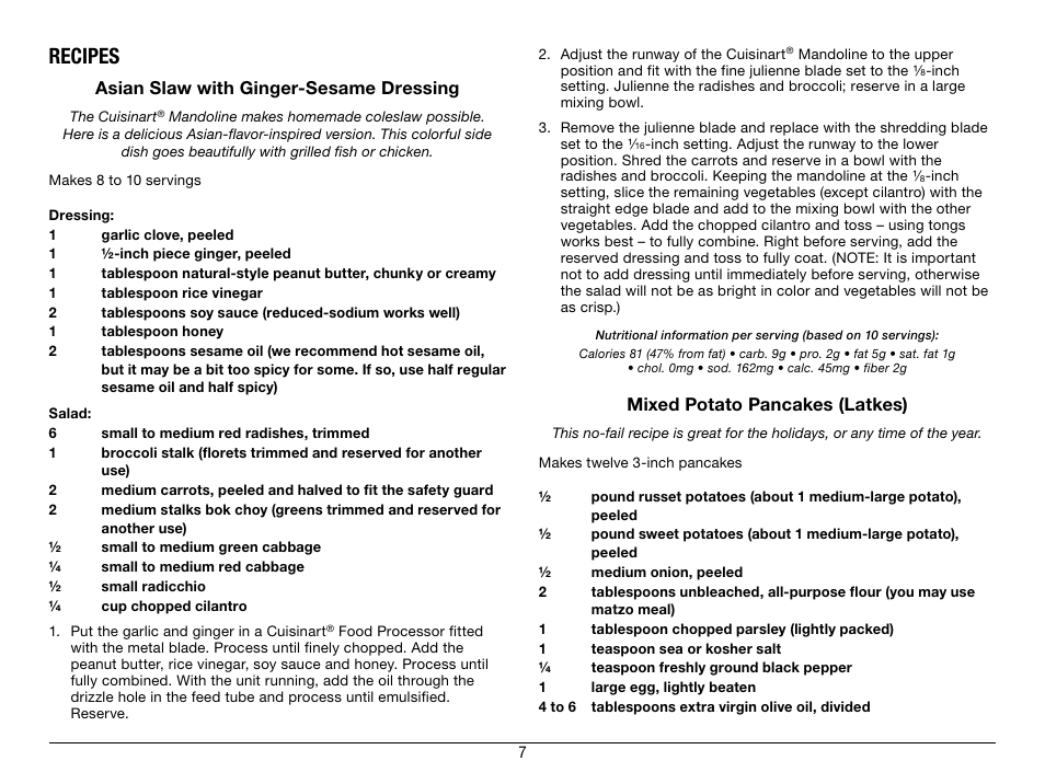 Recipes | Cuisinart Mandoline CTG-00-MAN User Manual | Page 8 / 12