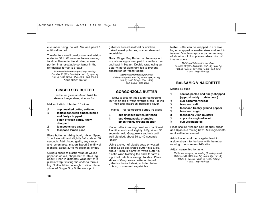 Balsamic vinaigrette | Cuisinart CHM-7 User Manual | Page 16 / 24