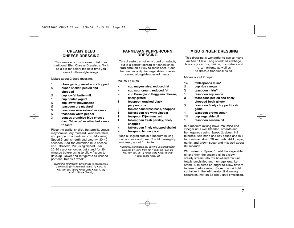 Miso ginger dressing | Cuisinart CHM-7 User Manual | Page 17 / 24