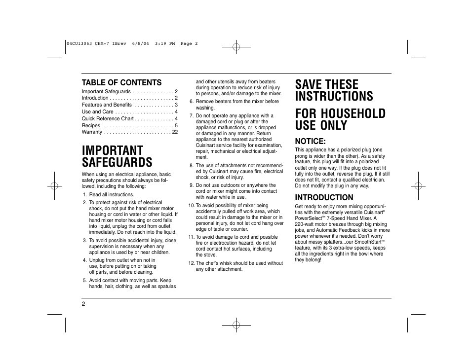 Cuisinart CHM-7 User Manual | Page 2 / 24