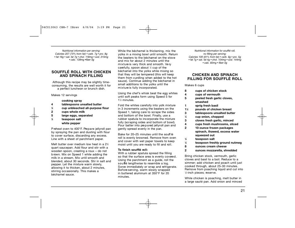 Soufflé roll with chicken and spinach filling | Cuisinart CHM-7 User Manual | Page 21 / 24