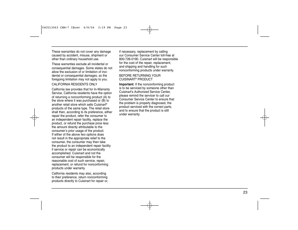 Cuisinart CHM-7 User Manual | Page 23 / 24