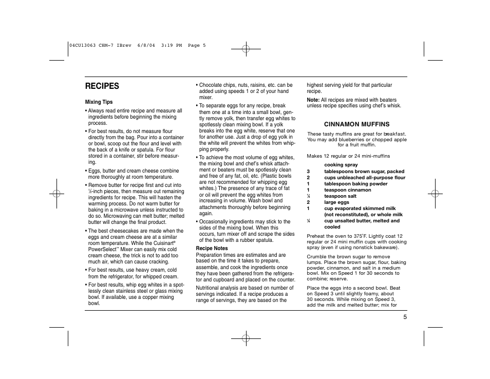 Recipes | Cuisinart CHM-7 User Manual | Page 5 / 24