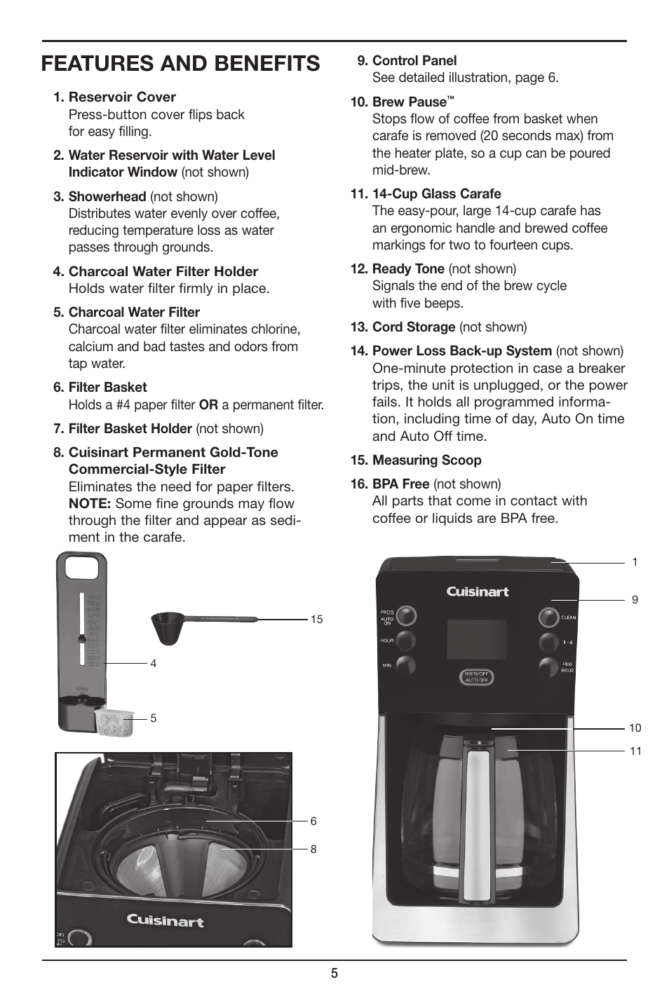 Features and benefits | Cuisinart PERFECTEMP DCC-2800 User Manual | Page 5 / 13
