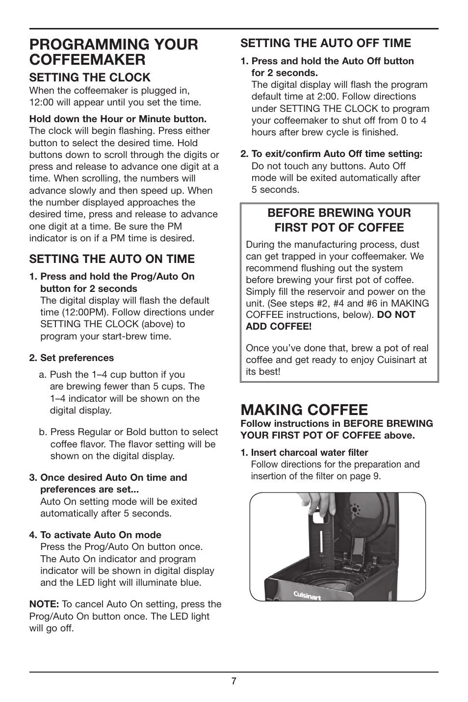 Programming your coffeemaker, Making coffee | Cuisinart PERFECTEMP DCC-2800 User Manual | Page 7 / 13
