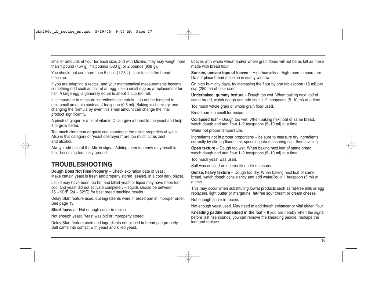 Troubleshooting | Cuisinart CBK-200C User Manual | Page 17 / 114