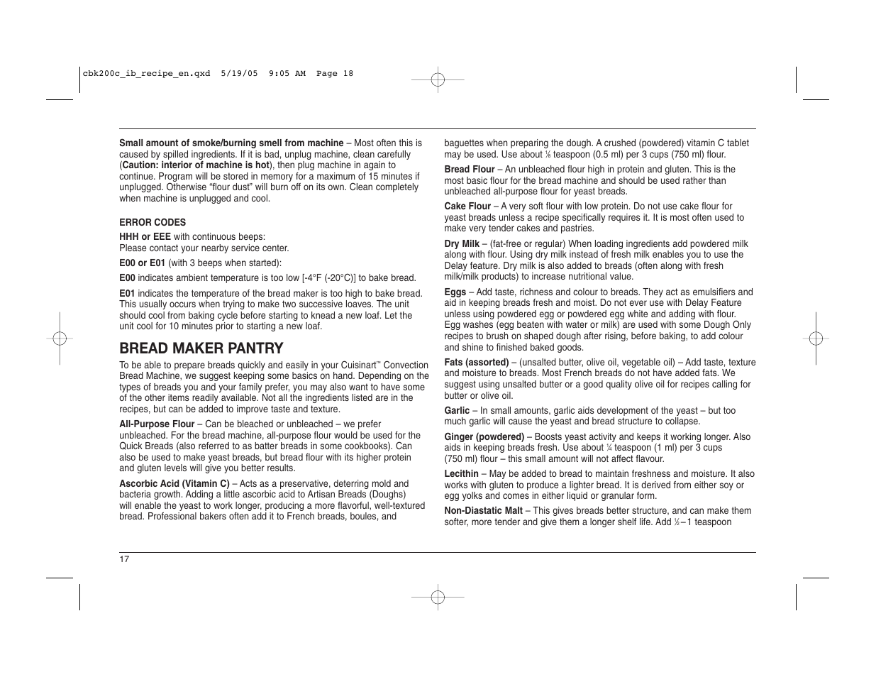 Bread maker pantry | Cuisinart CBK-200C User Manual | Page 18 / 114