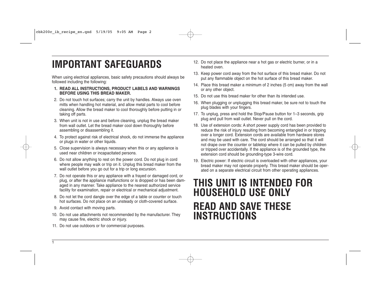 Important safeguards | Cuisinart CBK-200C User Manual | Page 2 / 114