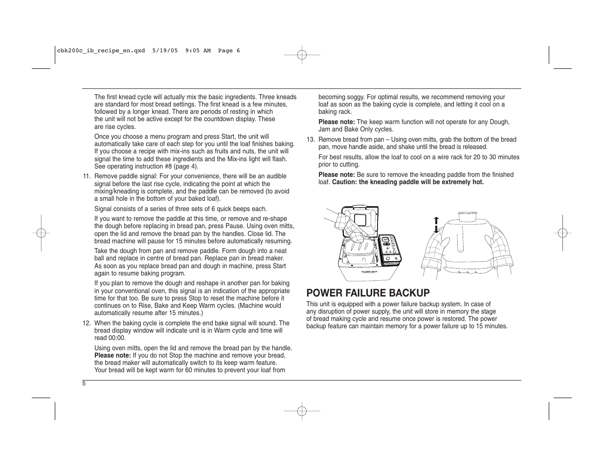 Power failure backup | Cuisinart CBK-200C User Manual | Page 6 / 114