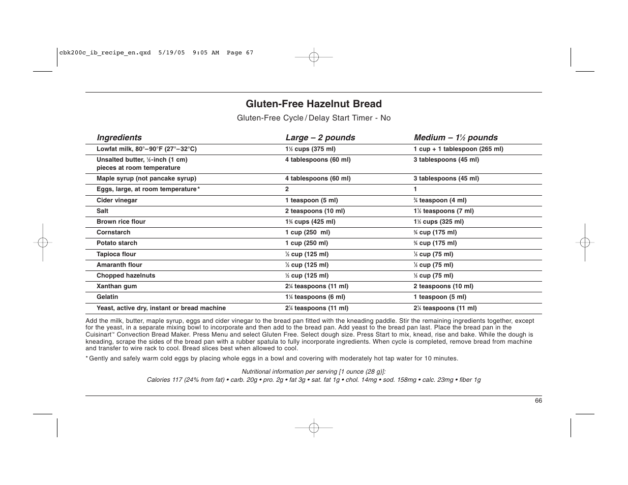 Gluten-free hazelnut bread, Pounds | Cuisinart CBK-200C User Manual | Page 67 / 114