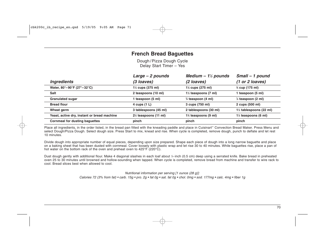 French bread baguettes | Cuisinart CBK-200C User Manual | Page 71 / 114