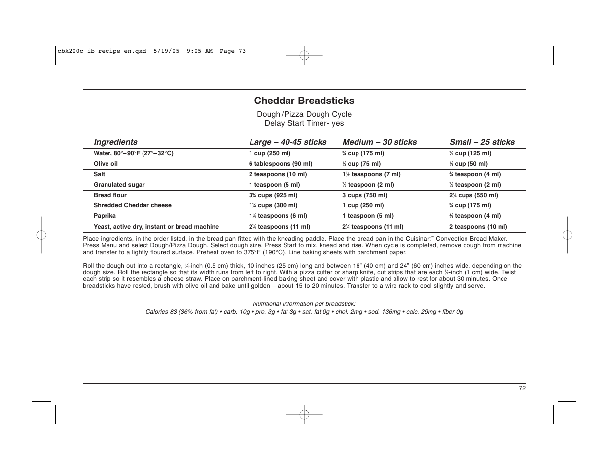 Cheddar breadsticks | Cuisinart CBK-200C User Manual | Page 73 / 114