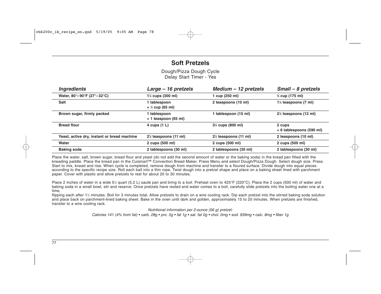 Soft pretzels | Cuisinart CBK-200C User Manual | Page 78 / 114
