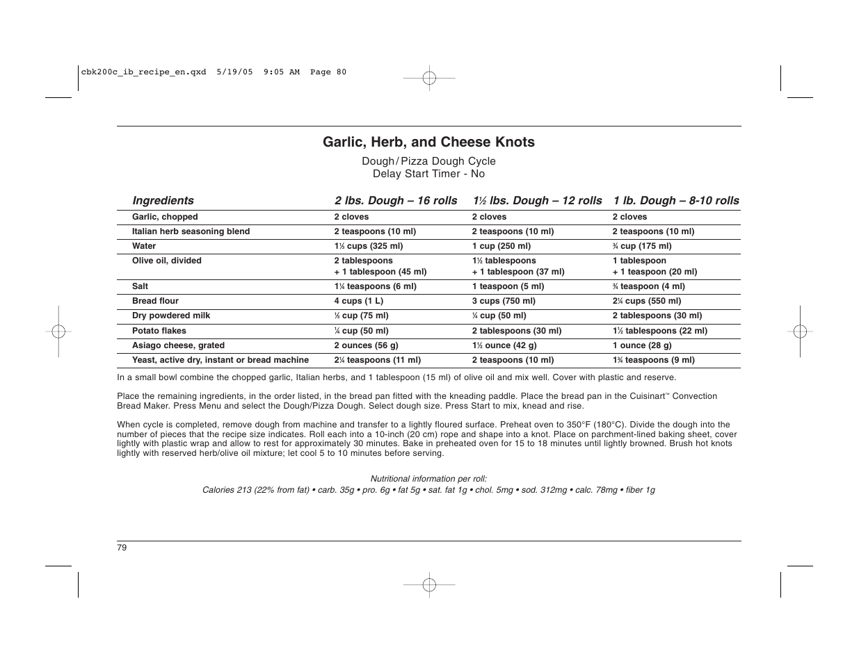 Garlic, herb, and cheese knots | Cuisinart CBK-200C User Manual | Page 80 / 114