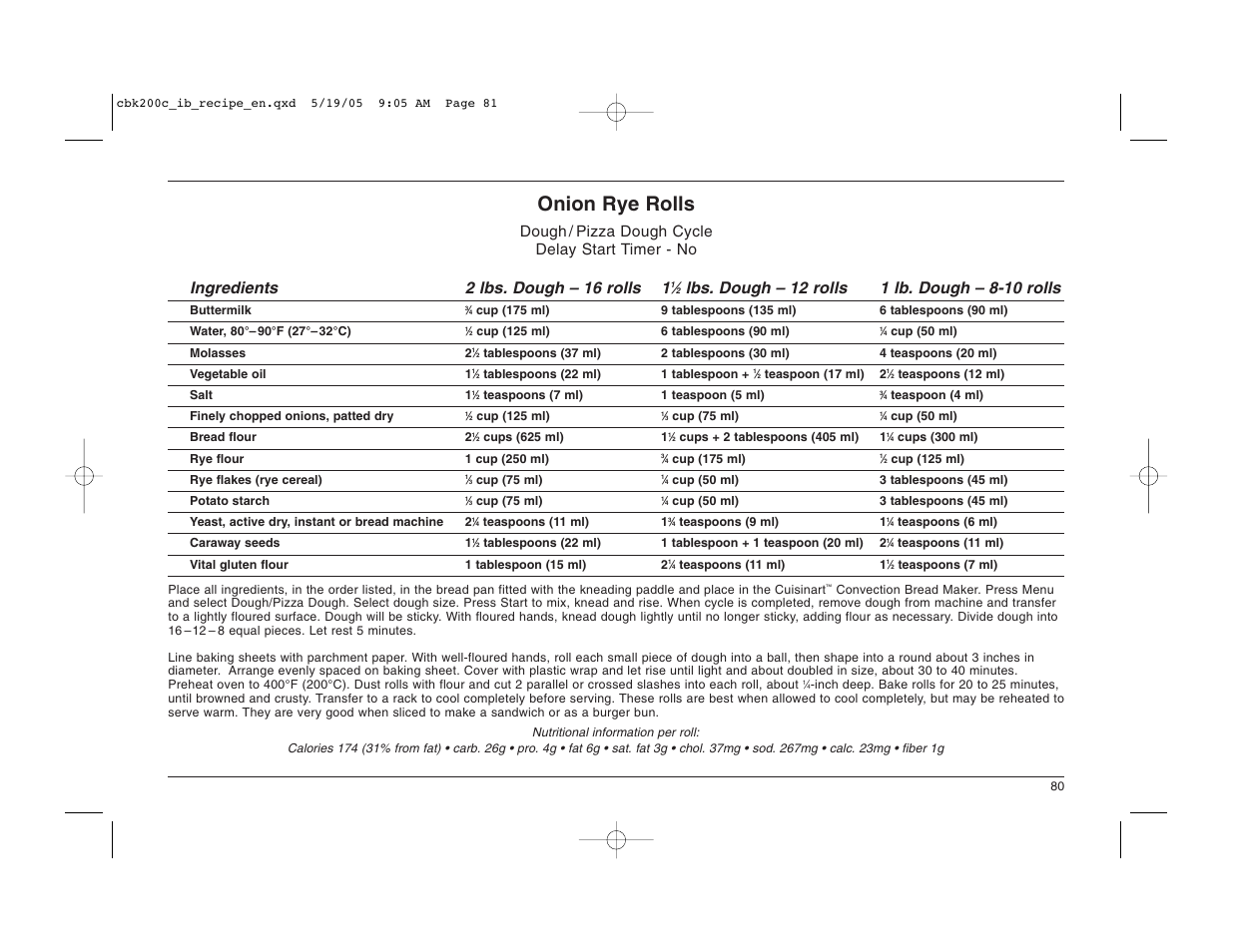 Onion rye rolls | Cuisinart CBK-200C User Manual | Page 81 / 114