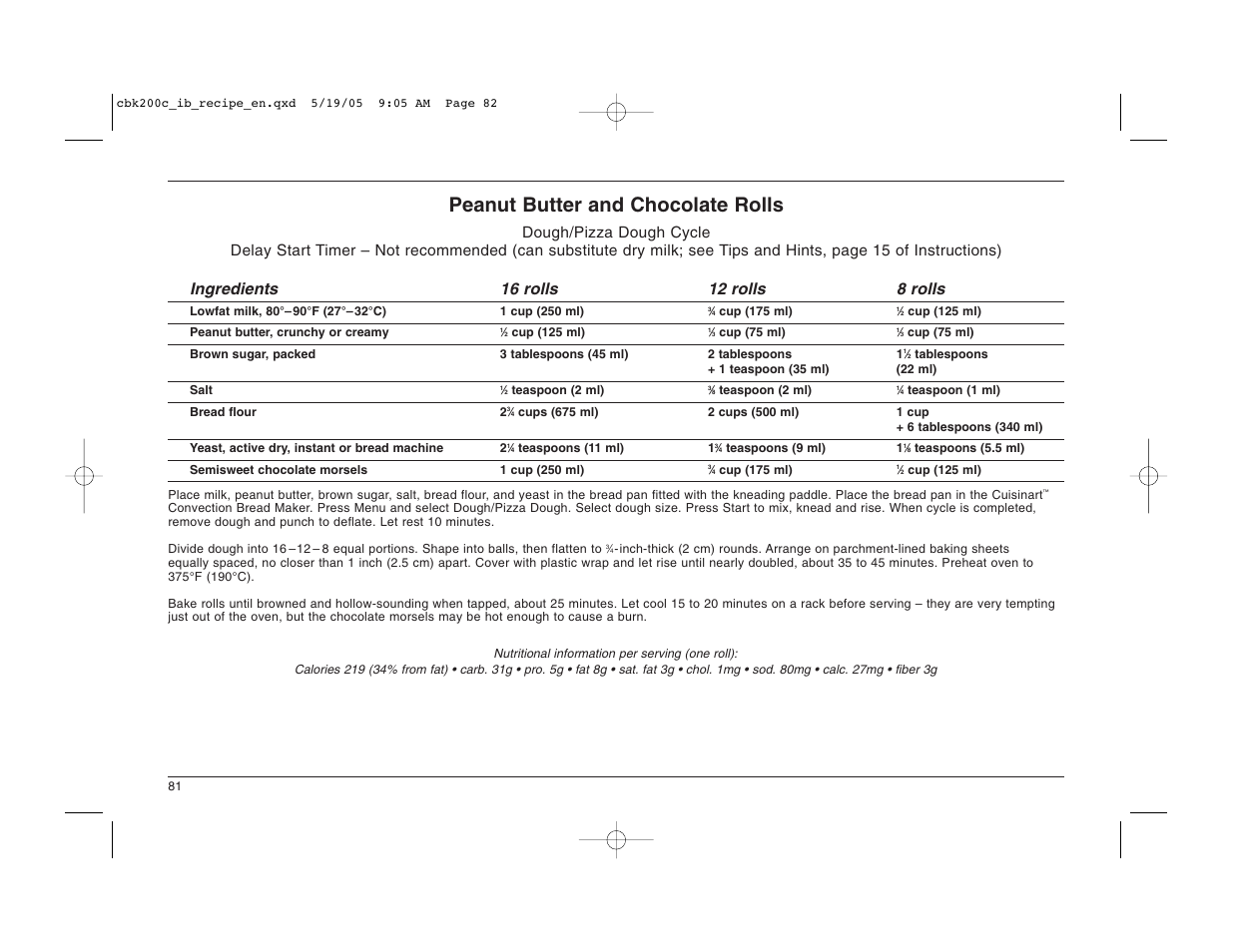 Peanut butter and chocolate rolls | Cuisinart CBK-200C User Manual | Page 82 / 114
