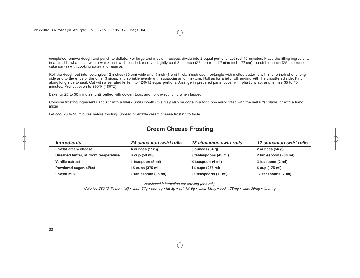 Cream cheese frosting | Cuisinart CBK-200C User Manual | Page 84 / 114