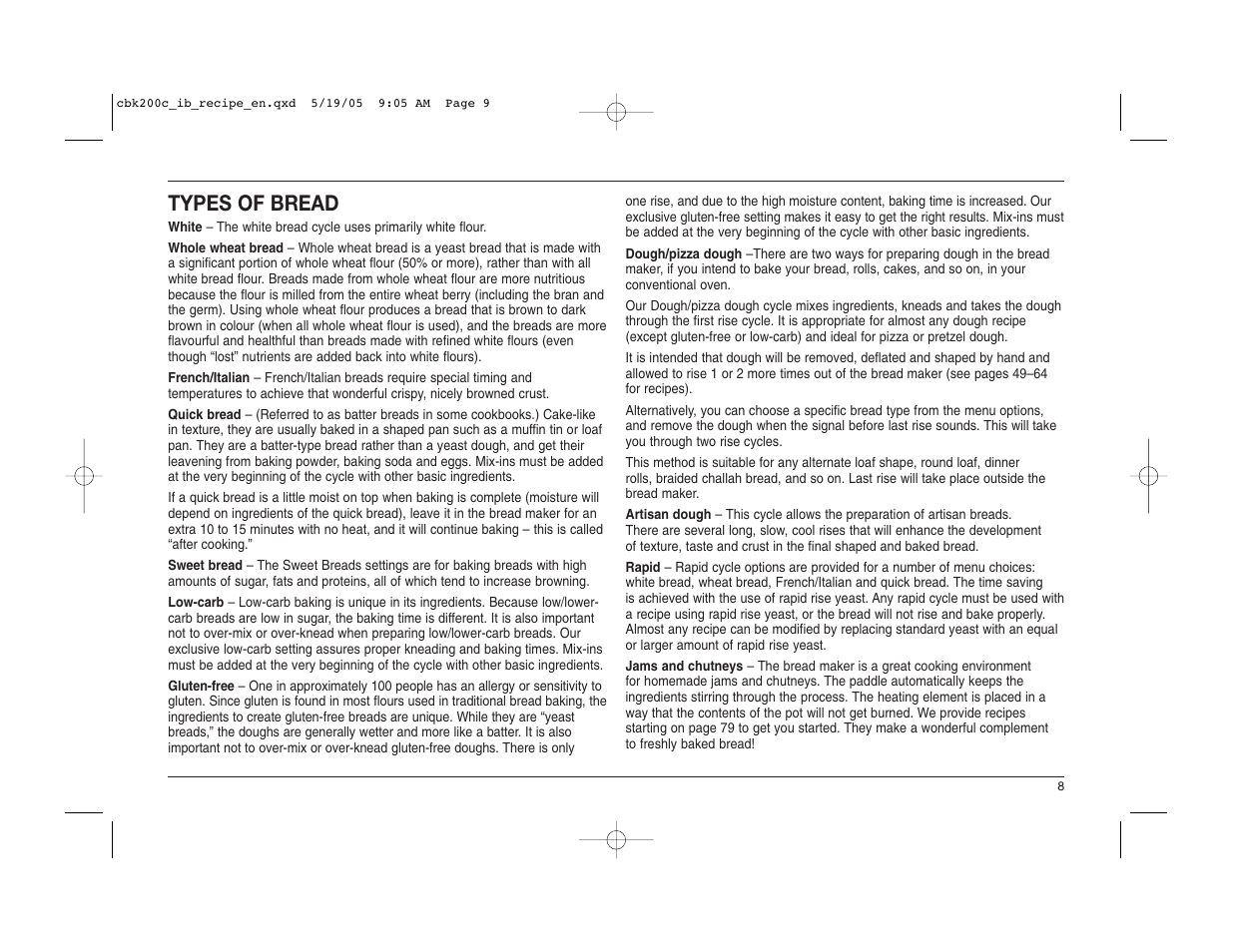 Types of bread | Cuisinart CBK-200C User Manual | Page 9 / 114