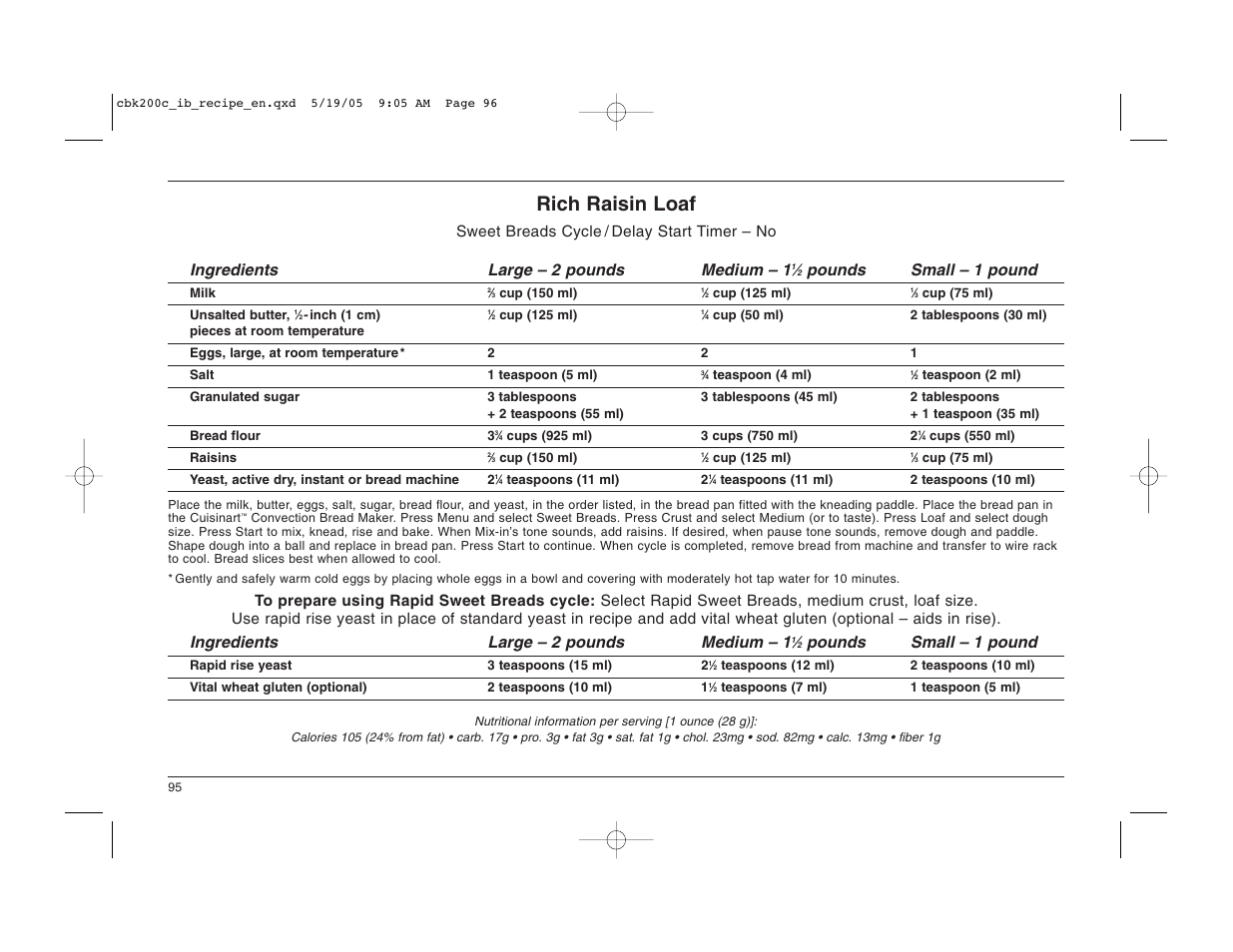 Rich raisin loaf | Cuisinart CBK-200C User Manual | Page 96 / 114