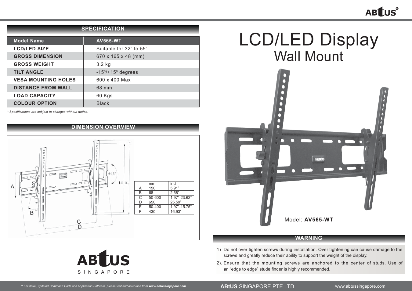 ABtUS AV565-WT User Manual | 2 pages