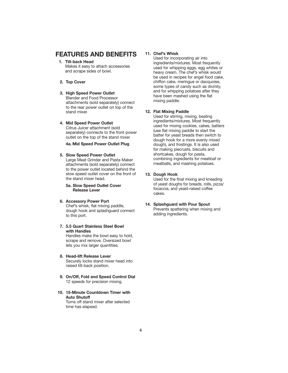 Features and benefits | Cuisinart SM-55 User Manual | Page 4 / 12