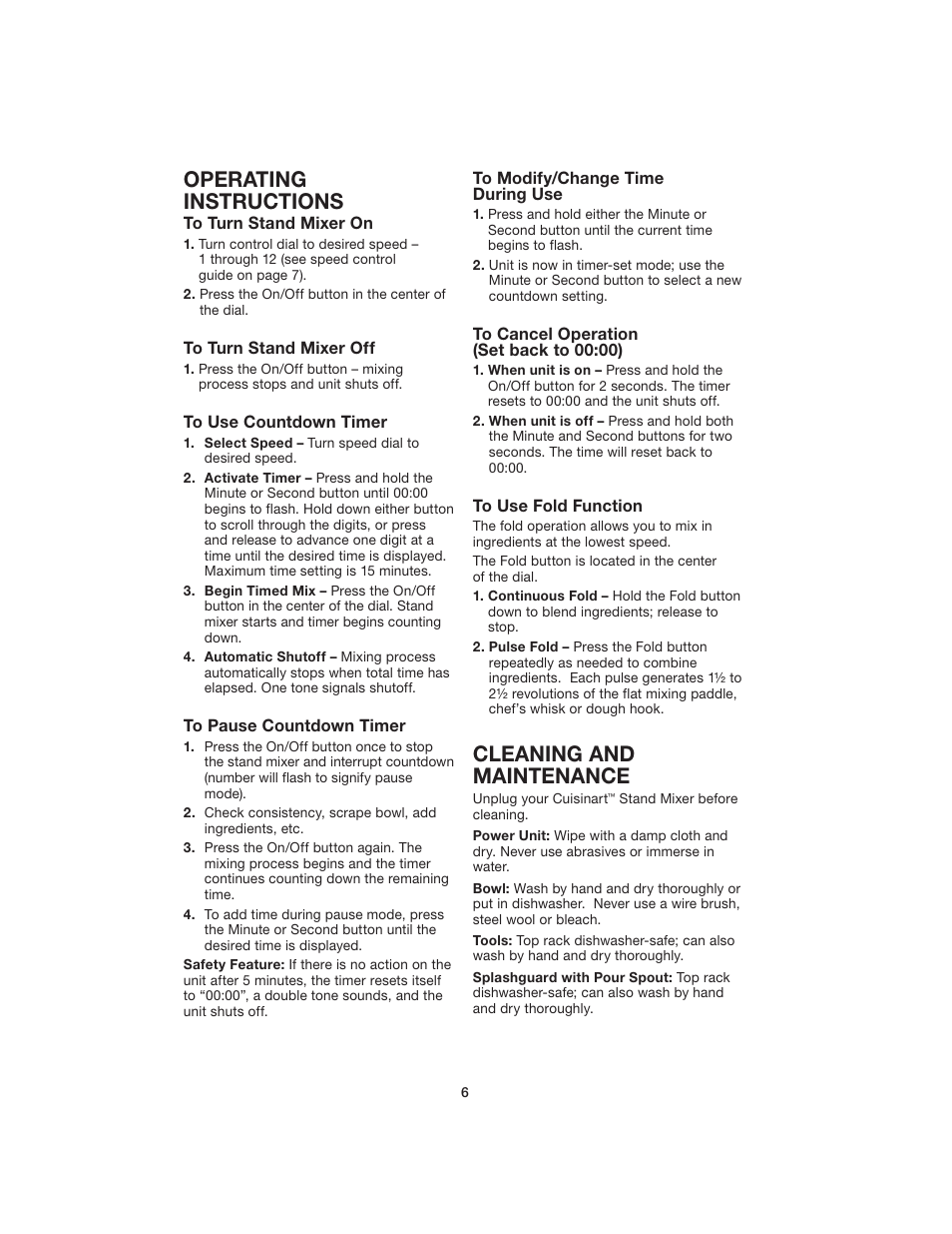 Operating instructions, Cleaning and maintenance | Cuisinart SM-55 User Manual | Page 6 / 12