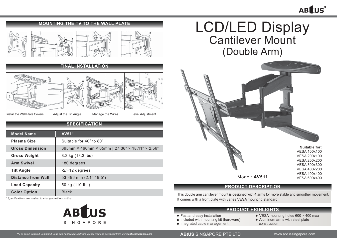 ABtUS AV511 User Manual | 2 pages