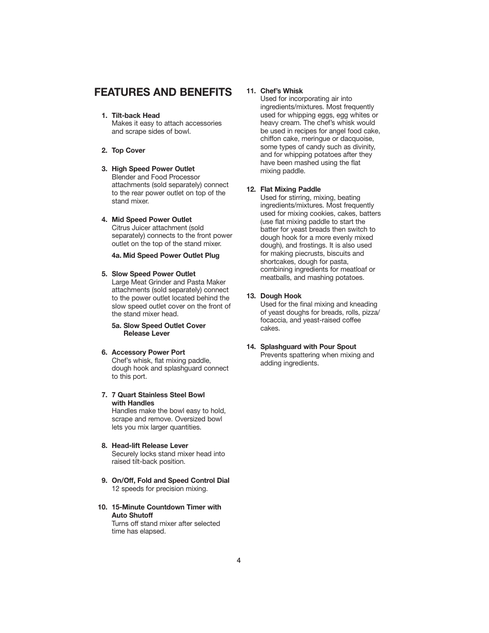 Features and benefits | Cuisinart SM-70 User Manual | Page 4 / 12