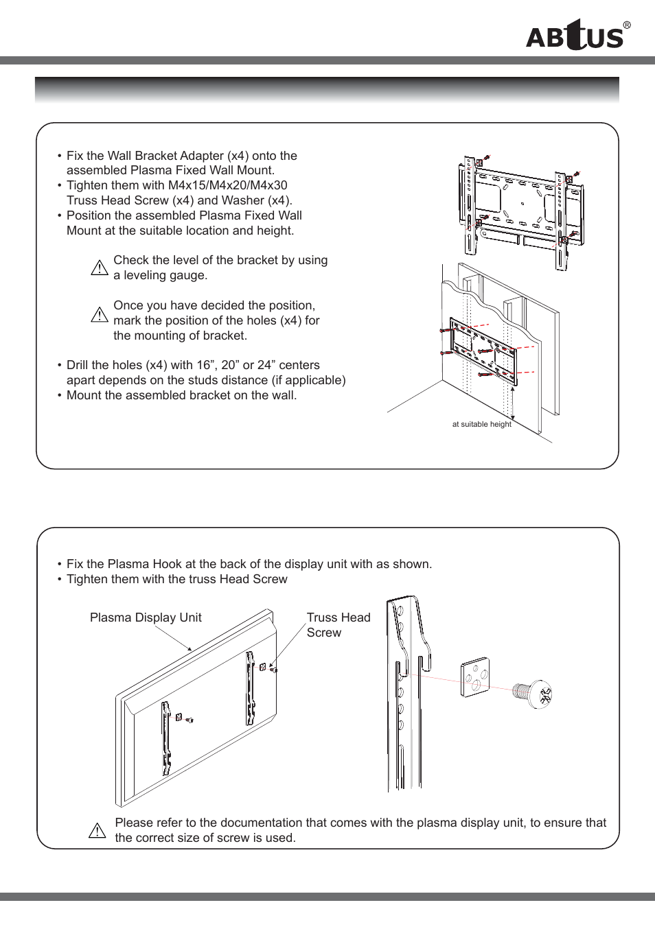 Placing and fixing the plasma unit, Installation guide | ABtUS AV415-W2 User Manual | Page 7 / 10