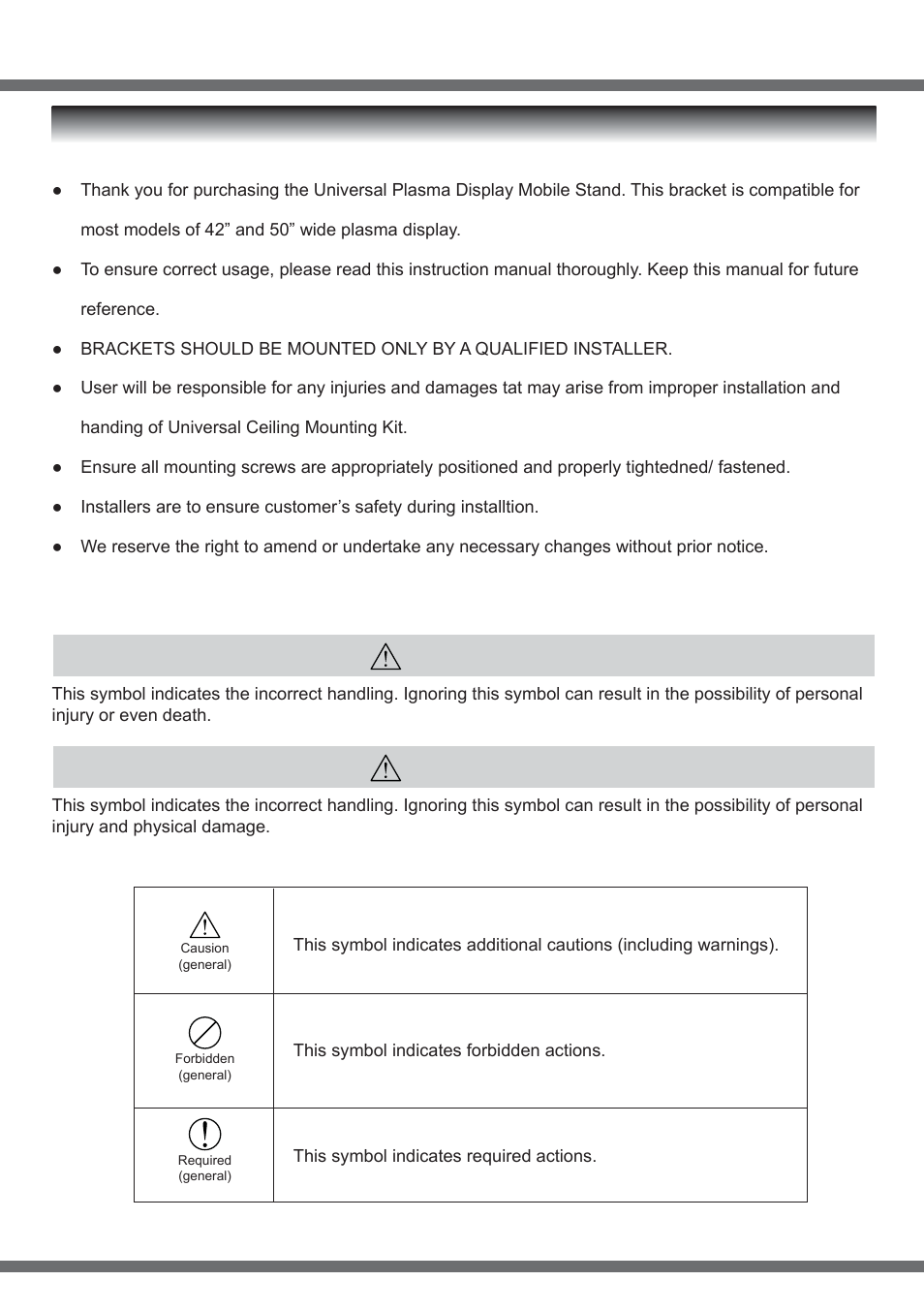 User operation guide, Caution warning | ABtUS AV383W6-V1 User Manual | Page 2 / 12