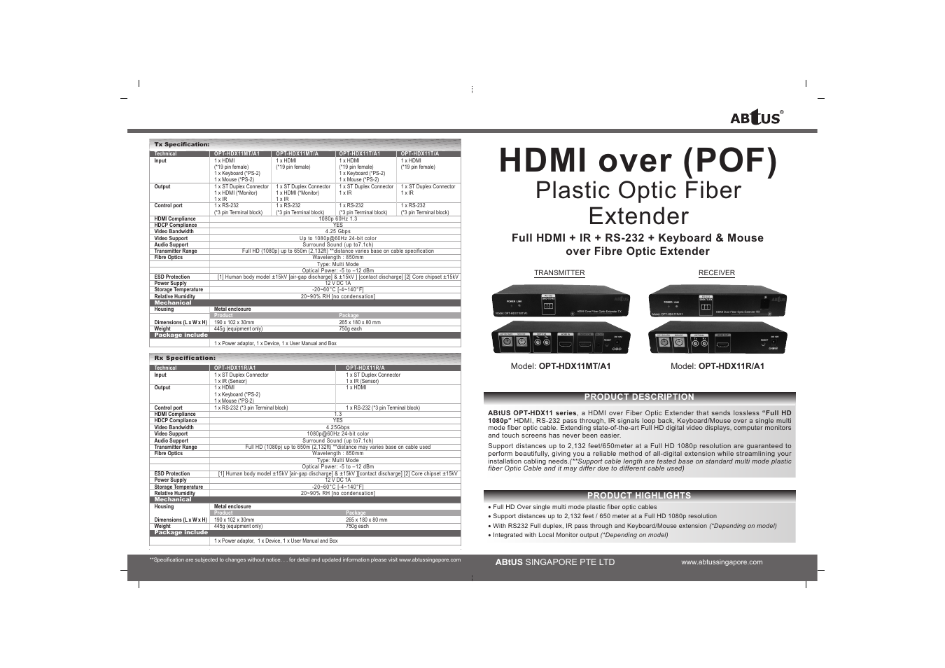 ABtUS OPT-HDX11R/A1 User Manual | 2 pages