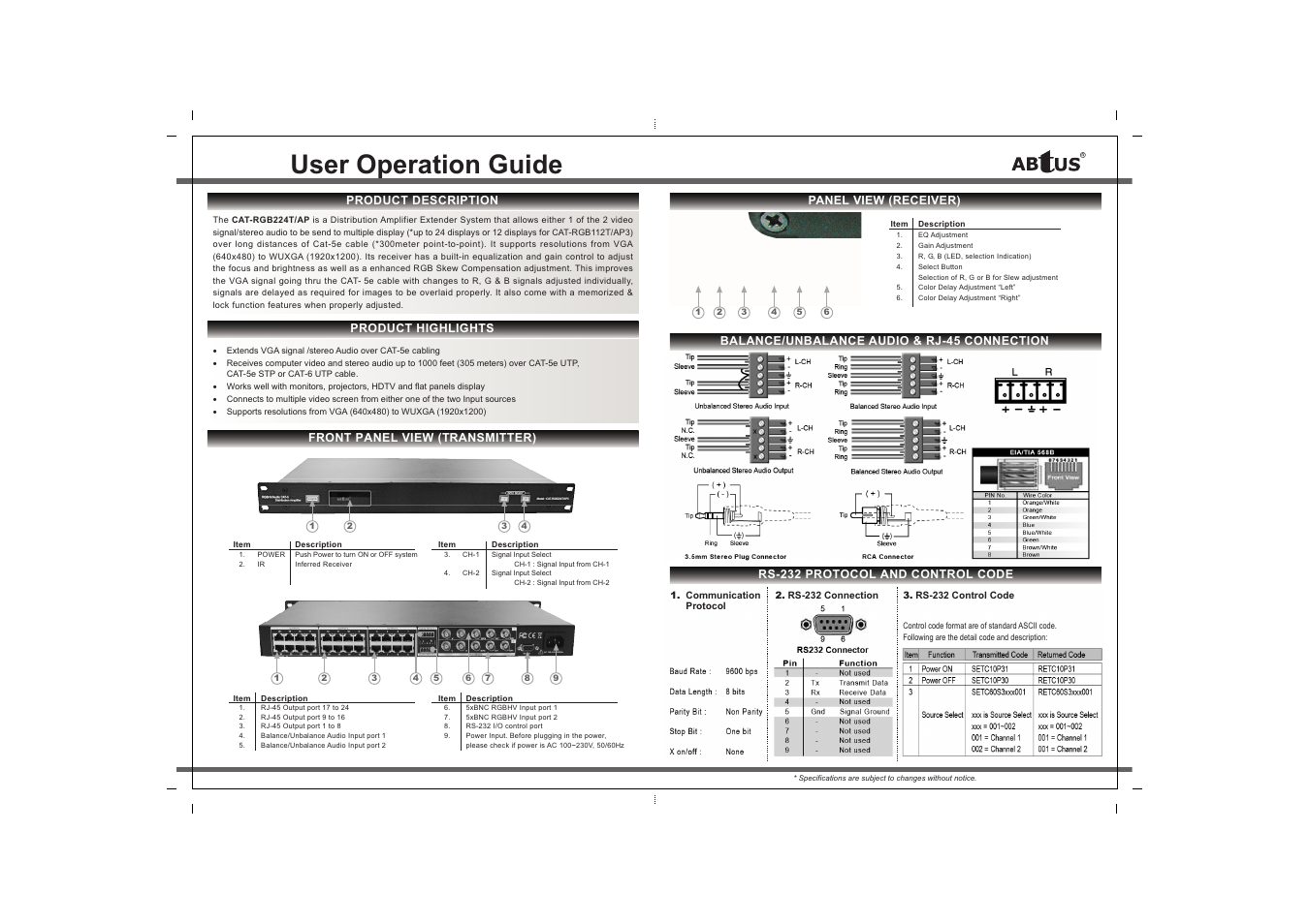 User operation guide | ABtUS CAT-RGB224T/AP3 User Manual | Page 2 / 2