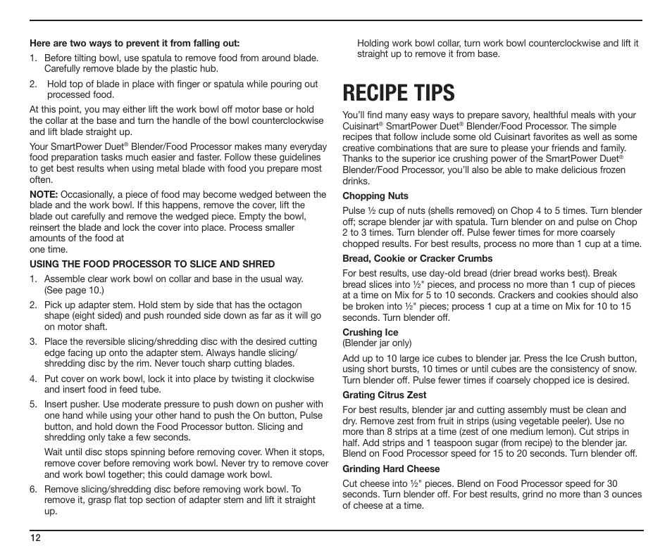 Recipe tips | Cuisinart SmartPower Duet SMT0025IB-1-1 User Manual | Page 12 / 33