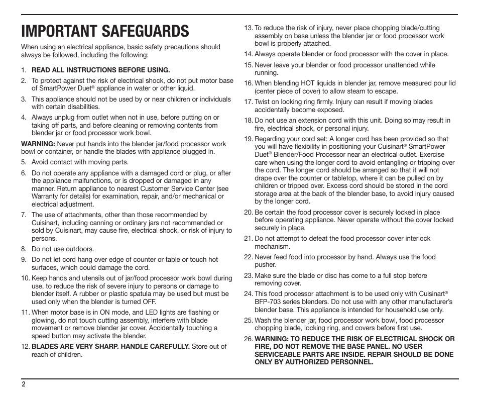 Important safeguards | Cuisinart SmartPower Duet SMT0025IB-1-1 User Manual | Page 2 / 33