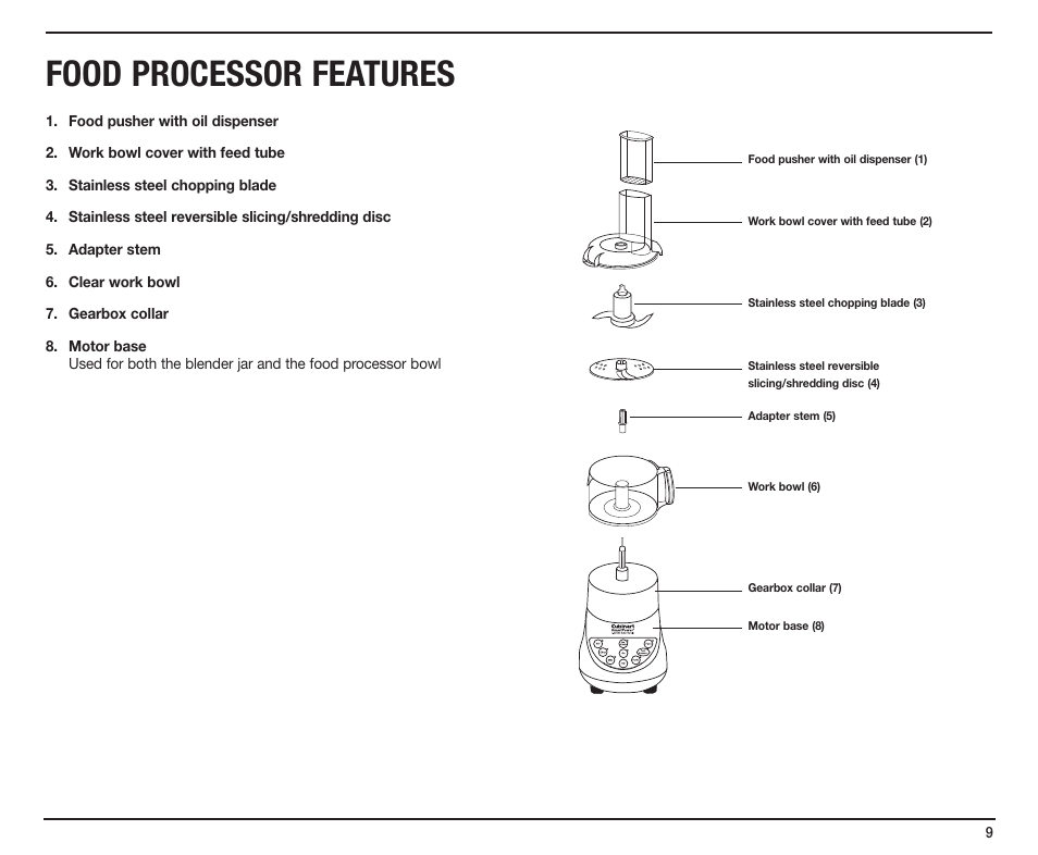 Food processor features | Cuisinart SmartPower Duet SMT0025IB-1-1 User Manual | Page 9 / 33