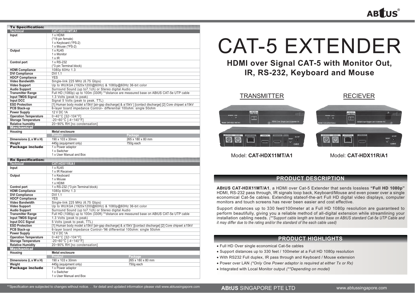 ABtUS CAT-HDX11T/A1 User Manual | 2 pages