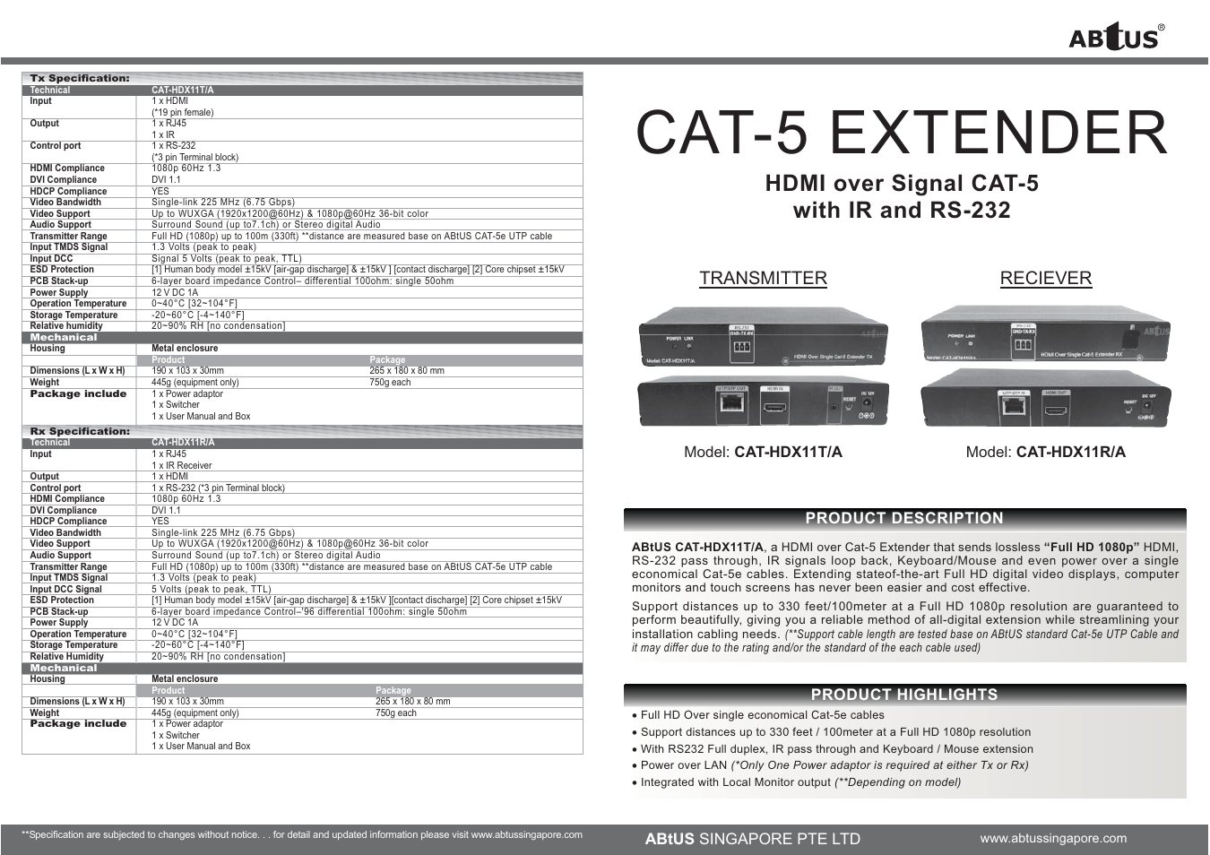 ABtUS CAT-HDX11T/A User Manual | 2 pages