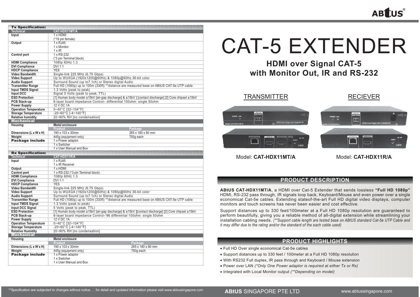 ABtUS CAT-HDX11MT/A User Manual | 2 pages