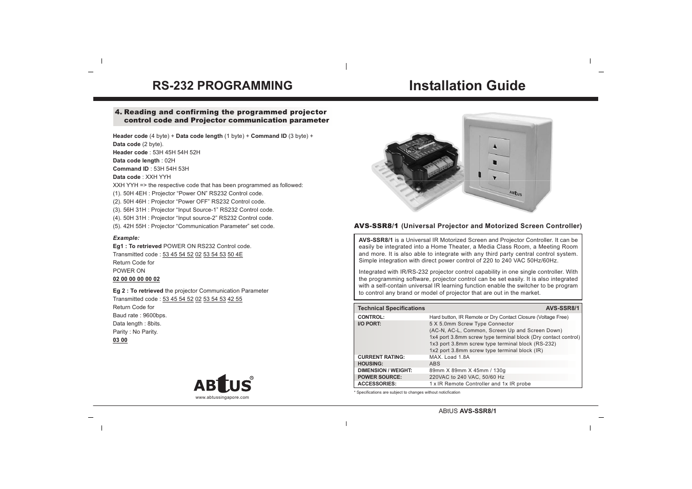 ABtUS AVS-SSR8/1-1 User Manual | 4 pages